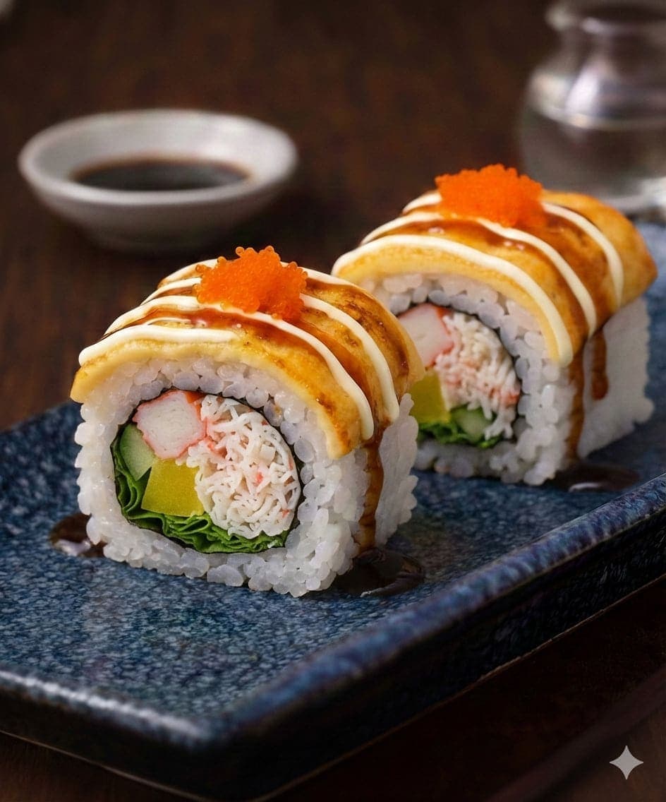 Caramelised Crab Supreme Uramaki from Miyora Sushi pre-order sushi menu in St Neots