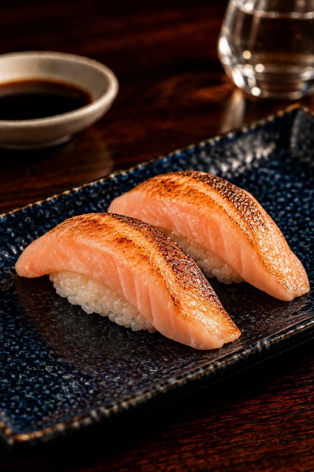 Flame Salmon Nigiri from Miyora Sushi pre-order sushi menu in St Neots