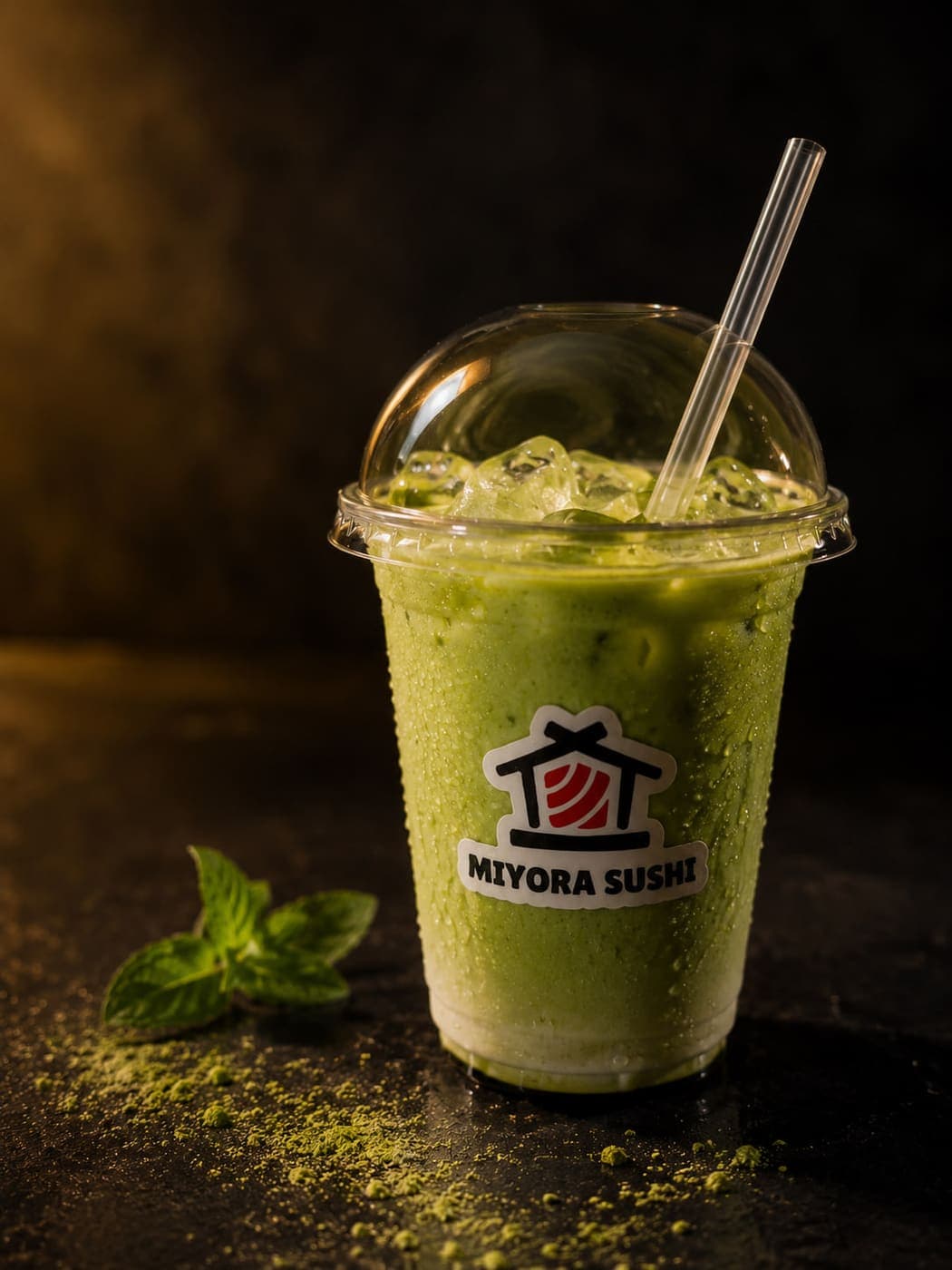 Iced Matcha Latte from Miyora Sushi pre-order sushi menu in St Neots