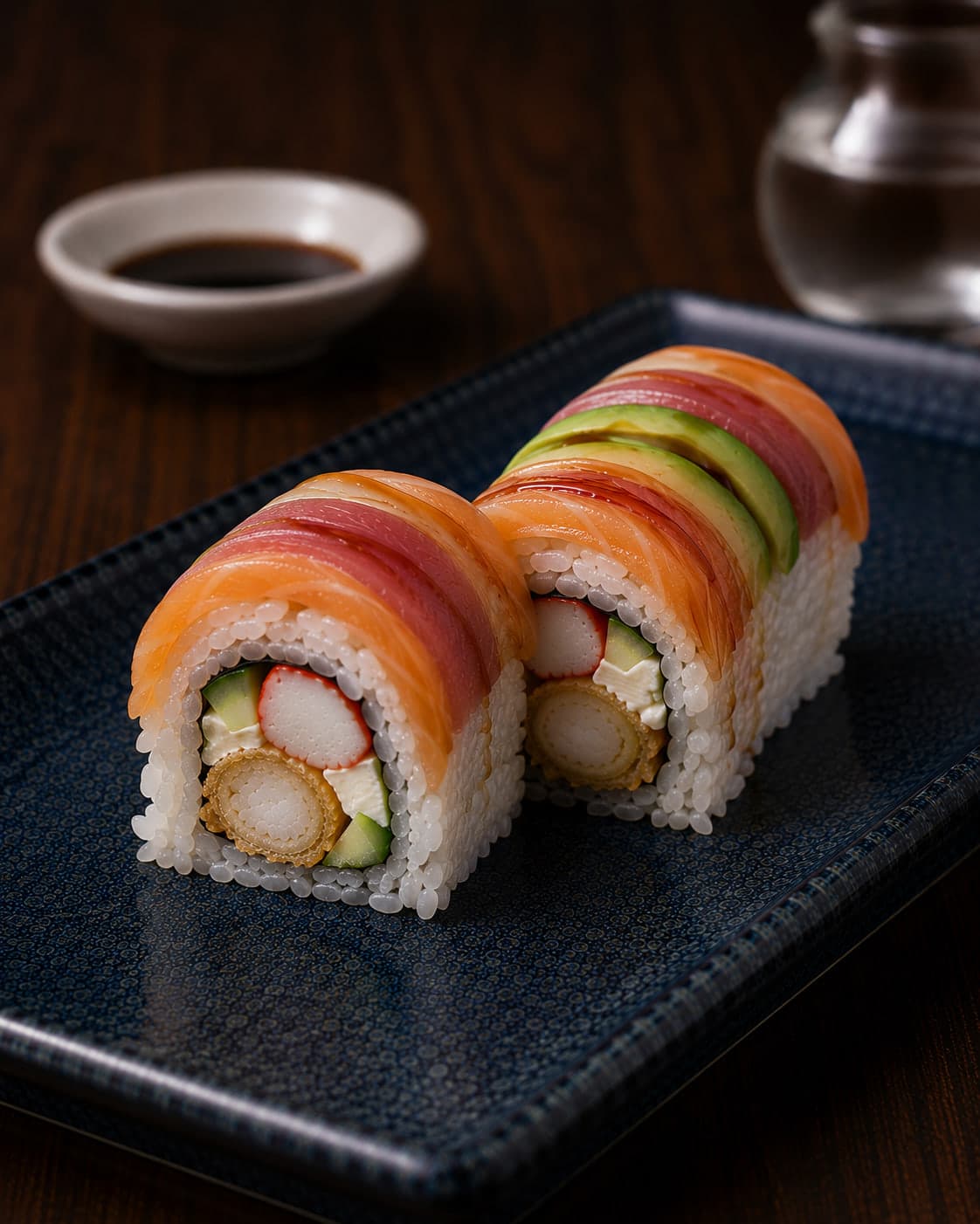 Rainbow Roll from Miyora Sushi pre-order sushi menu in St Neots