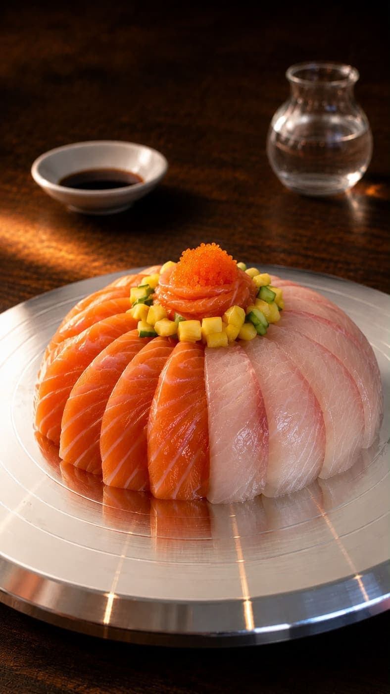 Salmon & Hamachi Cake from Miyora Sushi pre-order sushi menu in St Neots