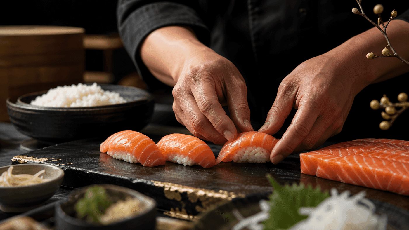Chef preparing fresh sushi for pre-order delivery in St Neots